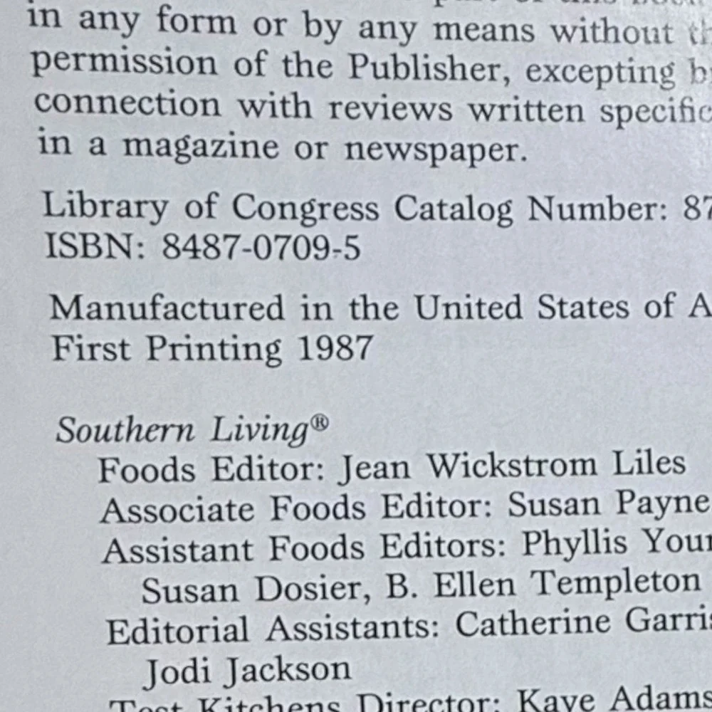 The Southern Living Cookbook, Susan Carlisle Payne, 1987 HC 1st Printing‎ OxMoor